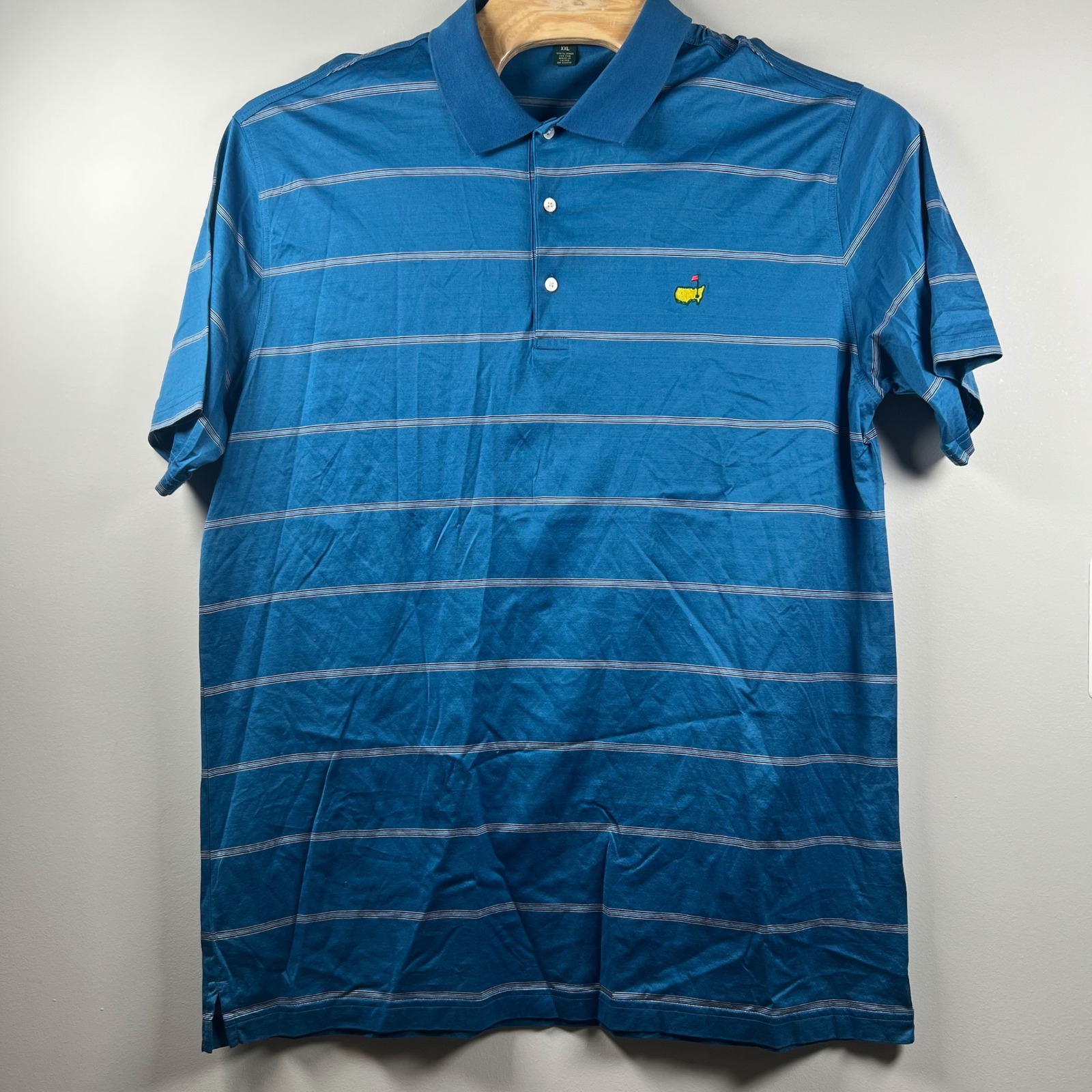 Masters Tournament Polo Shirt Mens Xxl Blue Striped Short Sleeve Golf Augusta Ga